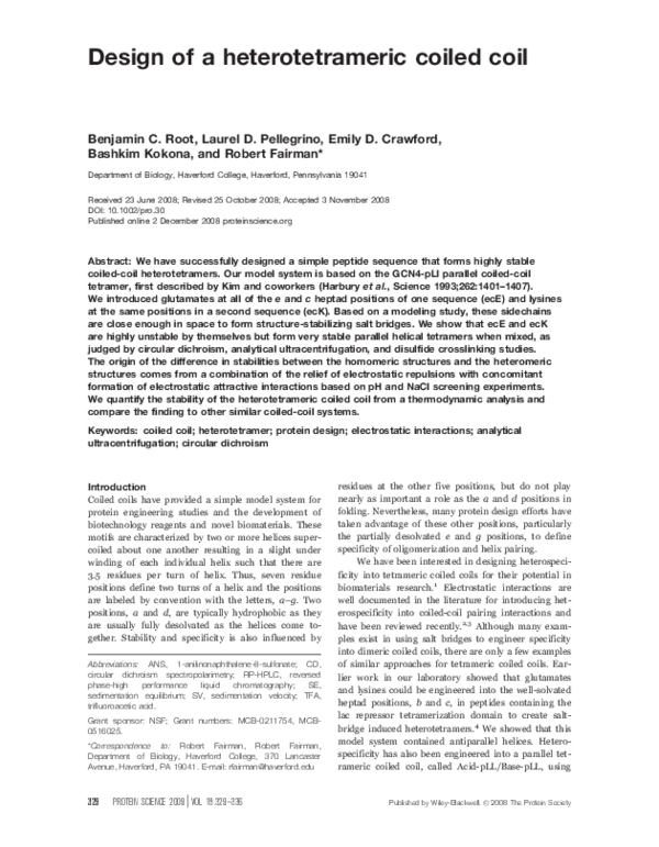 (PDF) Design of a heterotetrameric coiled coil
