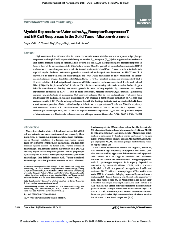 (PDF) Myeloid expression of adenosine A2A receptor suppresses T and NK ...