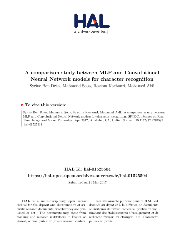 (PDF) A comparison study between MLP and convolutional neural network ...