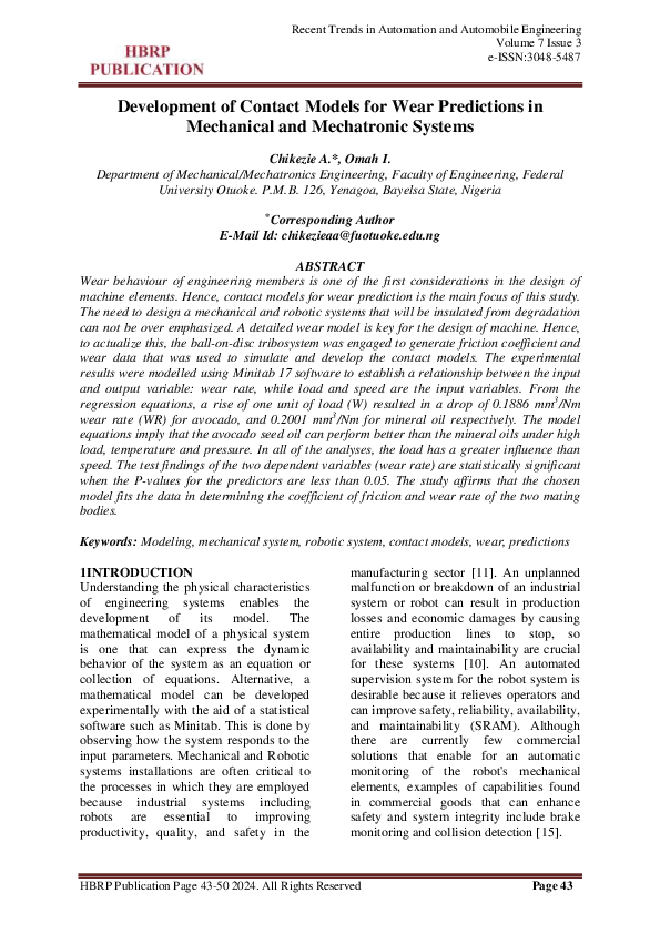 (PDF) Development of Contact Models for Wear Predictions in Mechanical ...