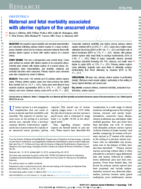 (PDF) Maternal and fetal morbidity associated with uterine rupture of ...