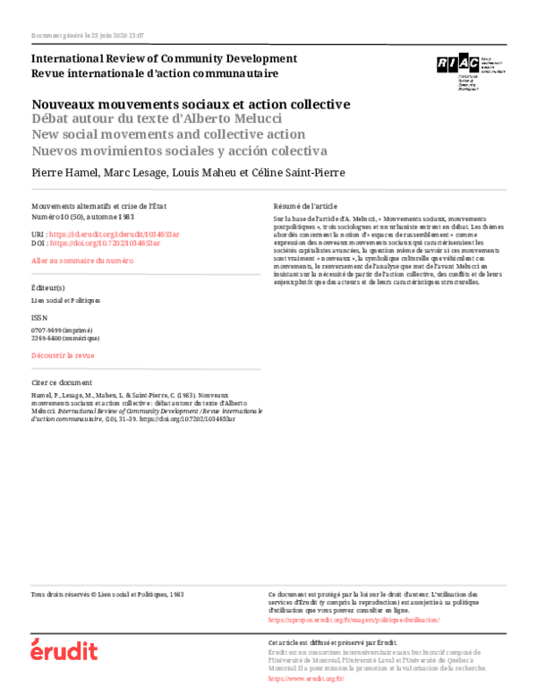 (PDF) Nouveaux mouvements sociaux et action collective