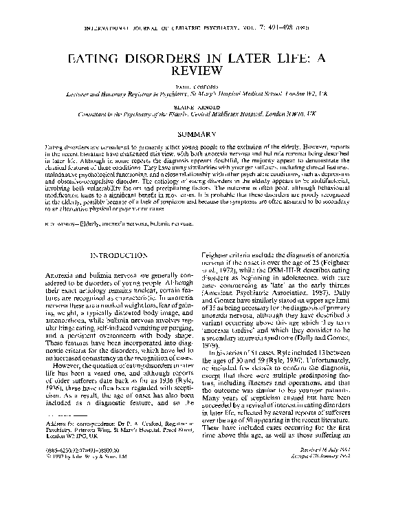(PDF) Eating disorders in later life: A review