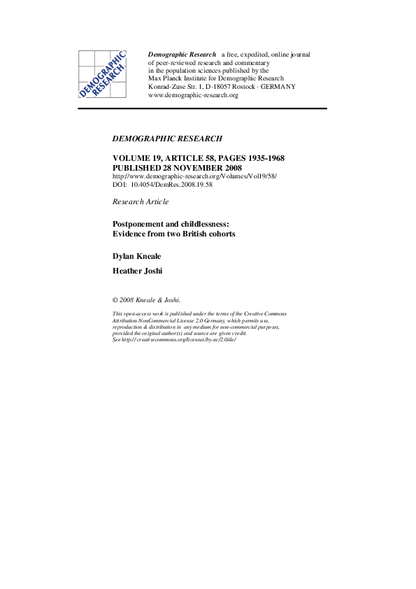 (PDF) Postponement and childlessness - Evidence from two British cohorts