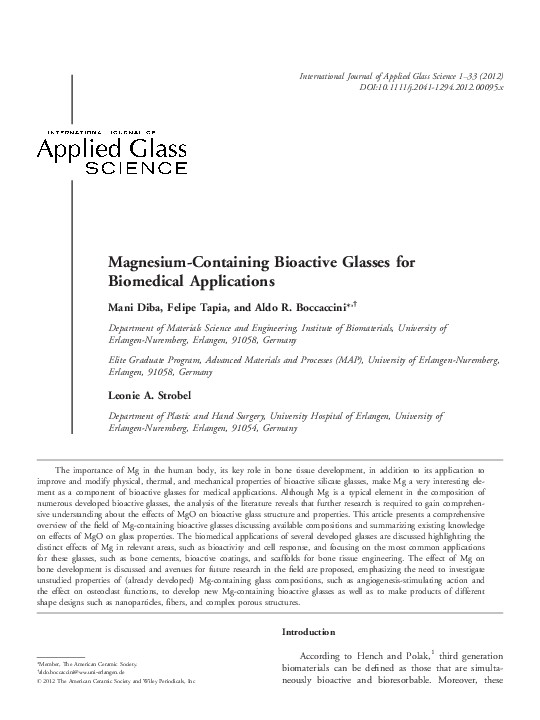(PDF) Magnesium‐Containing Bioactive Glasses for Biomedical Applications