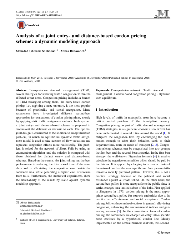 (PDF) Analysis of a joint entry- and distance-based cordon pricing ...