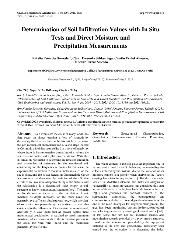(PDF) Determination of Soil Infiltration Values with In Situ Tests and ...