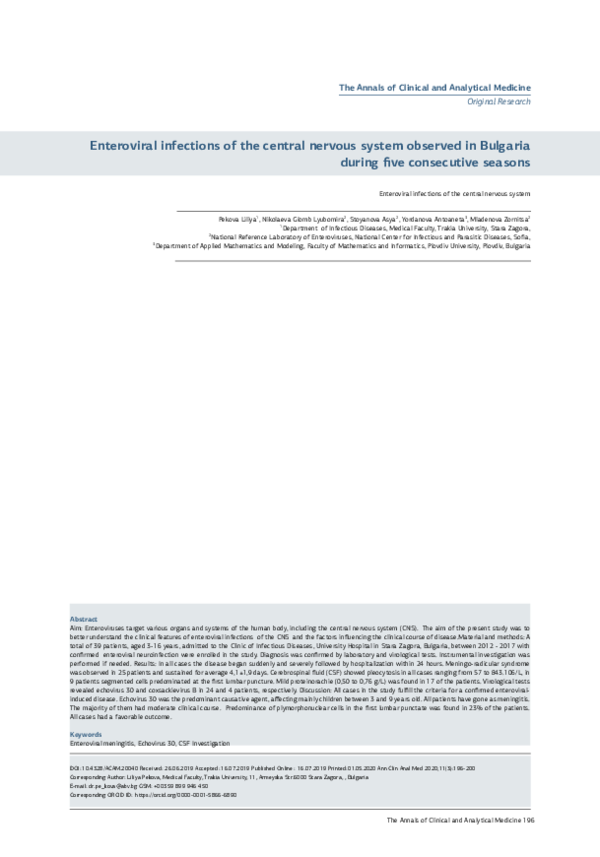 (PDF) Enteroviral Infections of the Central Nervous System