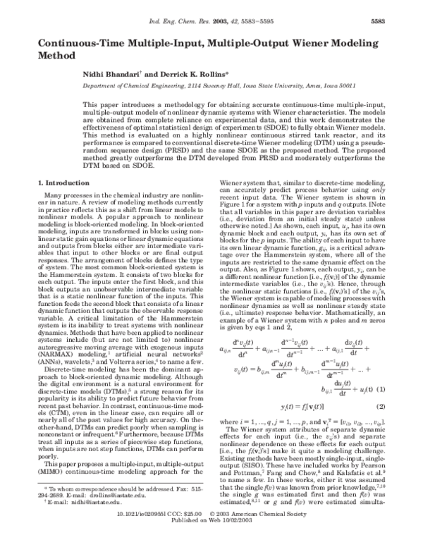(PDF) Continuous-Time Multiple-Input, Multiple-Output Wiener Modeling ...