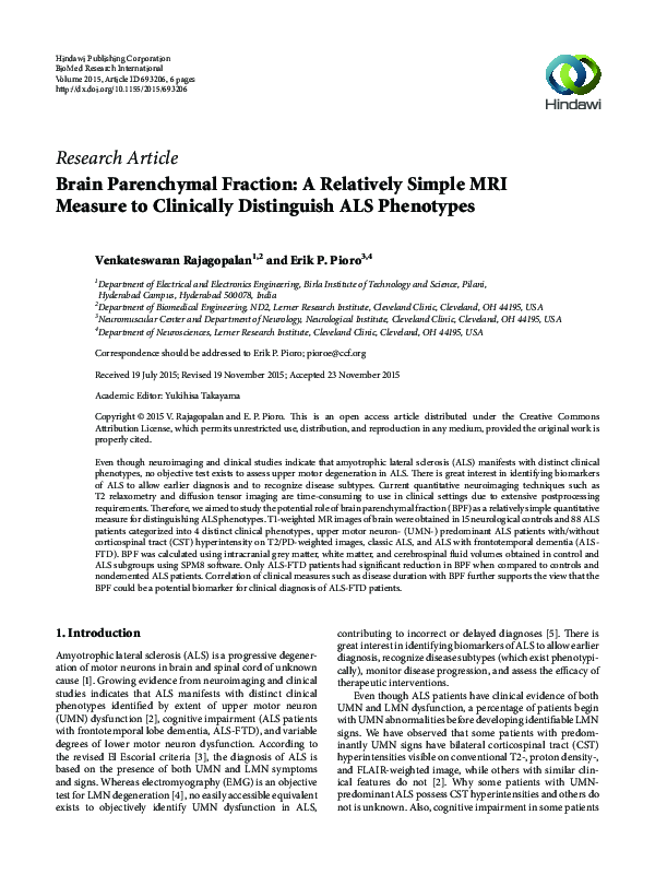 (PDF) Brain Parenchymal Fraction: A Relatively Simple MRI Measure to ...
