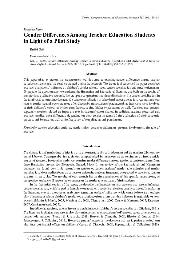 (PDF) Gender Differences Among Teacher Education Students in Light of a ...