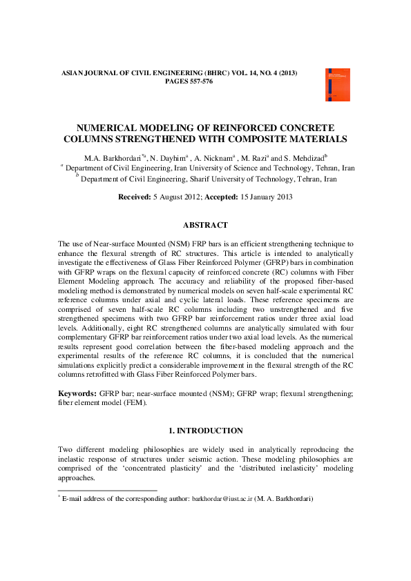 (PDF) Numerical Modeling of Reinforced Concrete Columns Strengthened ...