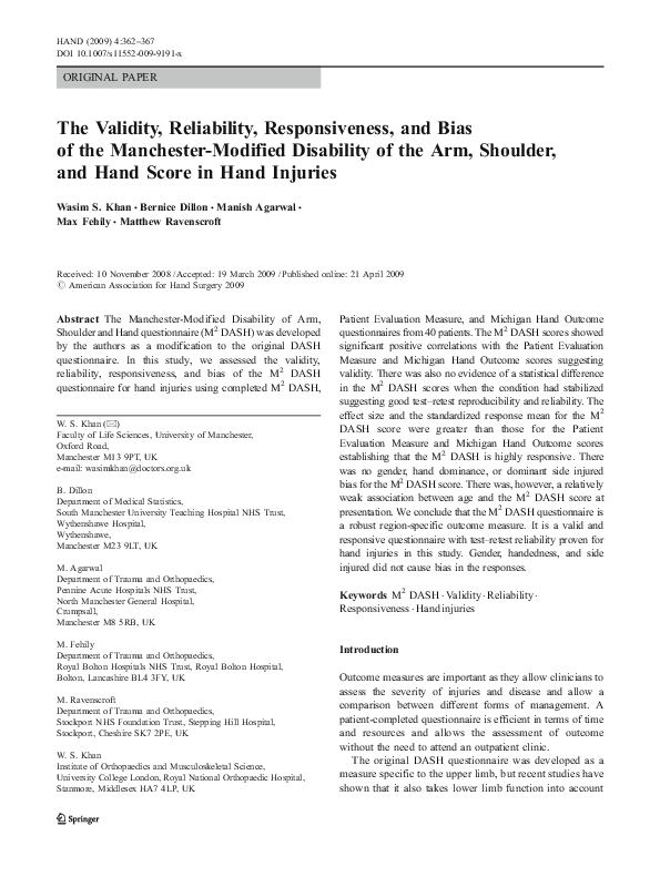(PDF) The validity, reliability, responsiveness, and bias of the ...