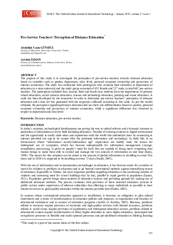(PDF) Pre-Service Teachers ’ Perception of Distance Education