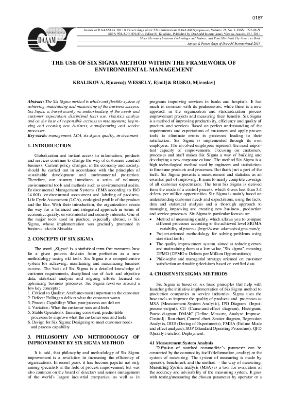 (PDF) The Use of Six Sigma Method within the Framework of Environmental ...