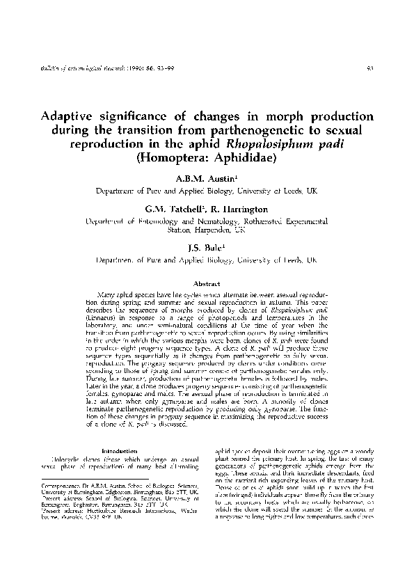 (PDF) Adaptive significance of changes in morph production during the ...