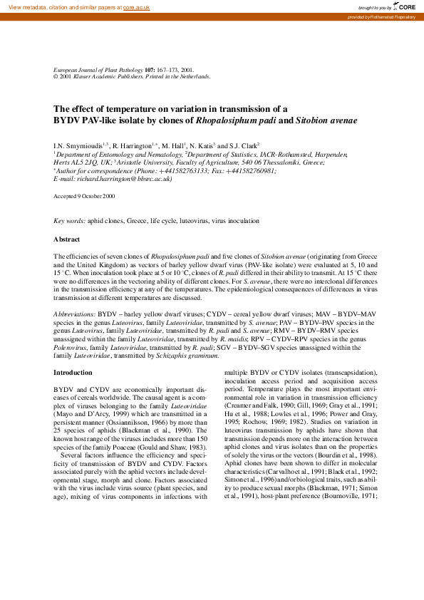 (PDF) The Effect of Temperature on Variation in Transmission of a BYDV ...