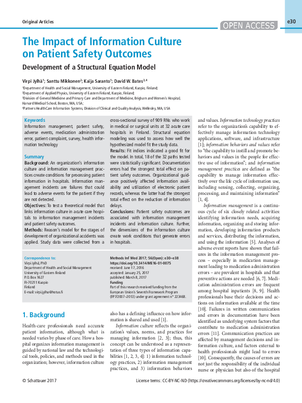 (PDF) The Impact of Information Culture on Patient Safety Outcomes