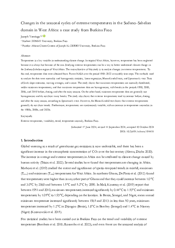(PDF) Changes in the seasonal cycles of extreme temperatures in the ...