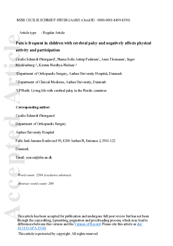 (PDF) Pain is frequent in children with cerebral palsy and negatively ...