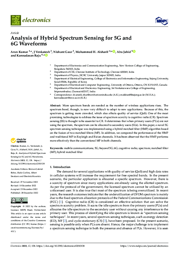 (PDF) Analysis of Hybrid Spectrum Sensing for 5G and 6G Waveforms
