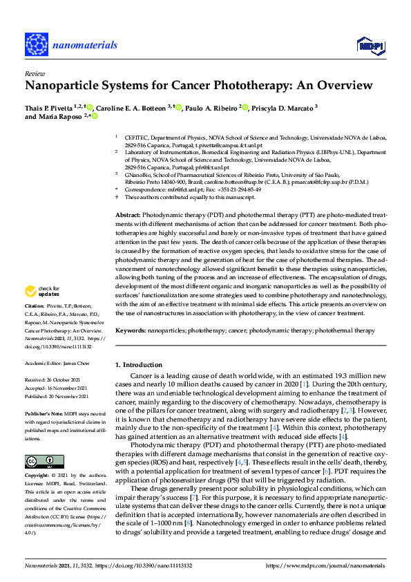 (PDF) Nanoparticle Systems for Cancer Phototherapy: An Overview