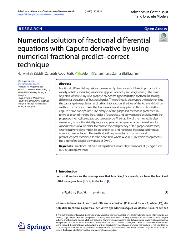 (PDF) Numerical solution of fractional differential equations with ...