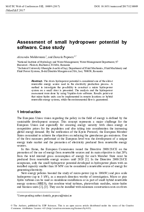 (PDF) Assessment of small hydropower potential by software. Case study