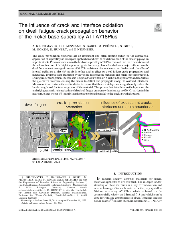 (PDF) The influence of crack and interface oxidation on dwell fatigue ...