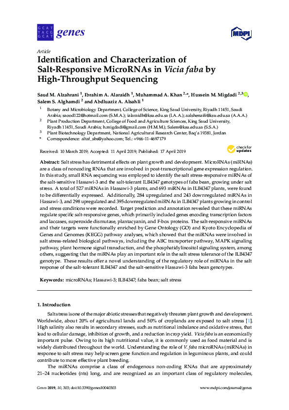 (PDF) Identification and Characterization of Salt-Responsive MicroRNAs ...
