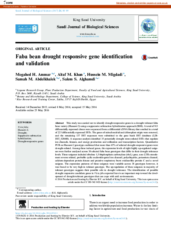 (PDF) Faba bean drought responsive gene identification and validation