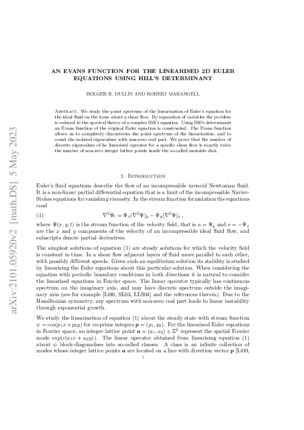 (PDF) An Evans function for the linearised 2D Euler equations using ...