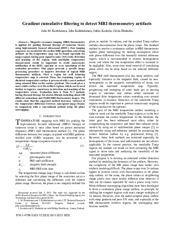 (PDF) Gradient cumulative filtering to detect MRI thermometry artifacts