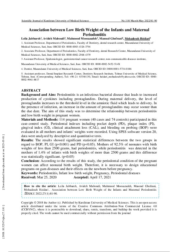 (PDF) Association between Low Birth Weight of the Infants and Maternal ...