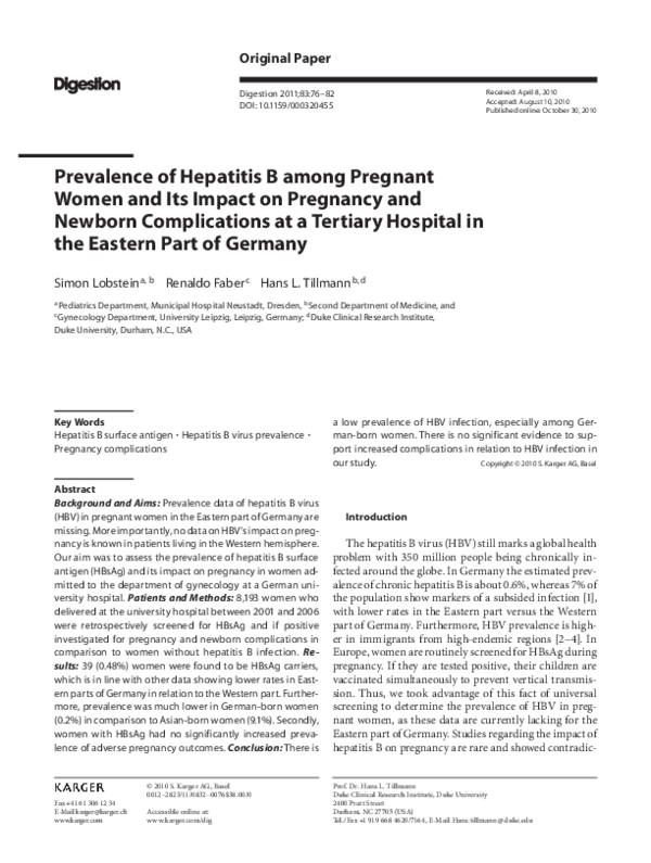 (PDF) Prevalence of Hepatitis B among Pregnant Women and Its Impact on ...