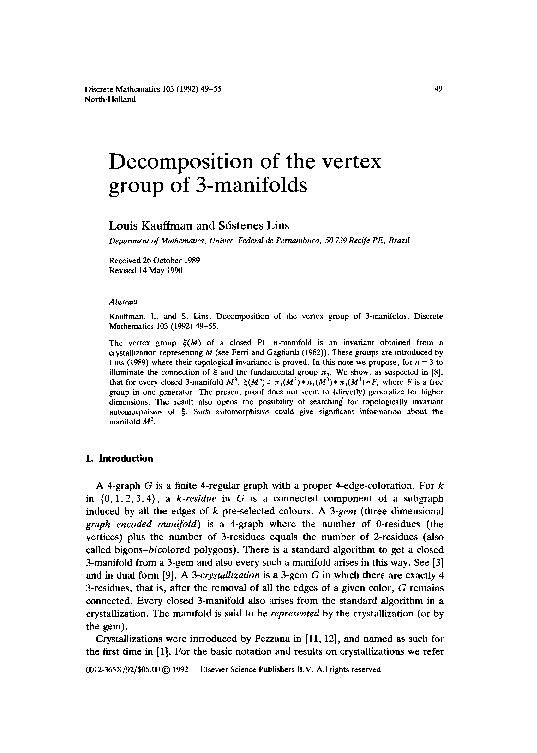 (PDF) Decomposition of the vertex group of 3-manifolds