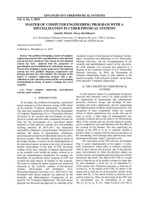 (PDF) Master of Computer Engineering Program with a Specialization in ...