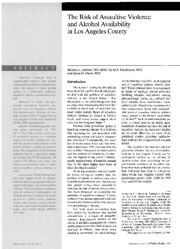 (PDF) The risk of assaultive violence and alcohol availability in Los ...