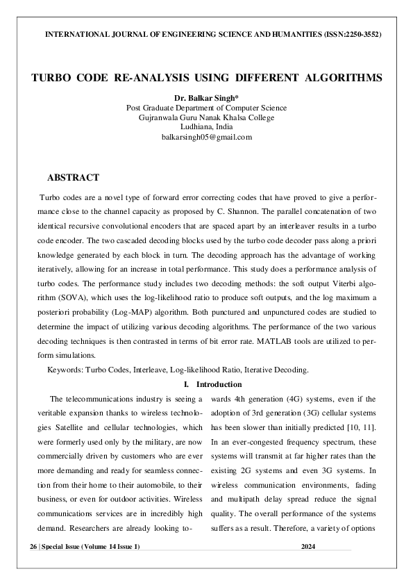 (PDF) Turbo Code Re-Analysis Using Different Algorithms