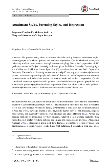 (PDF) Attachment Styles, Parenting Styles, and Depression