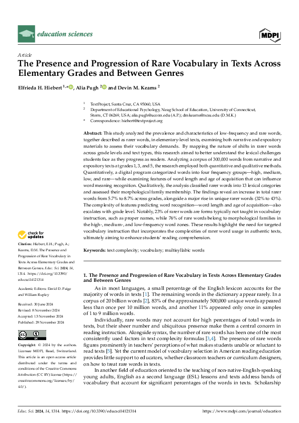 (PDF) The Presence and Progression of Rare Vocabulary in Texts Across ...