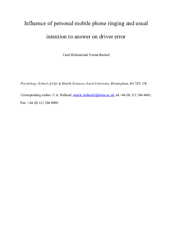 (PDF) Influence of personal mobile phone ringing and usual intention to ...