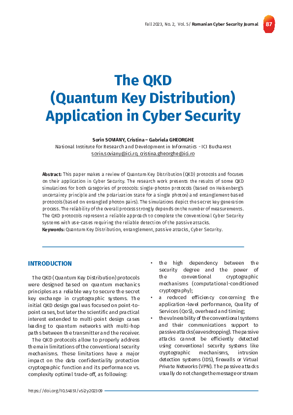 (PDF) The QKD (Quantum Key Distribution) Application in Cyber Security