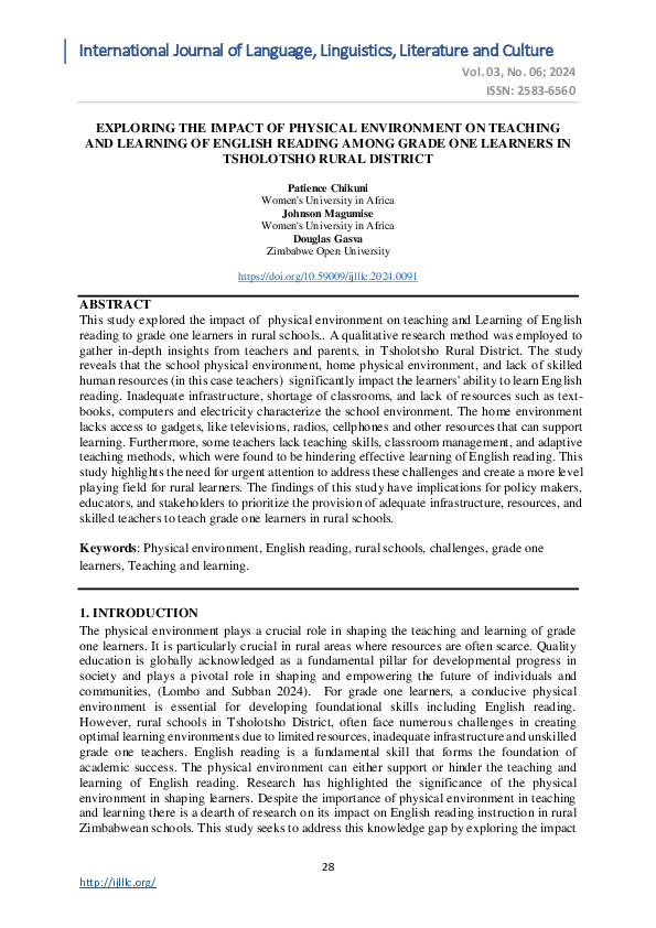 (PDF) EXPLORING THE IMPACT OF PHYSICAL ENVIRONMENT ON TEACHING AND ...