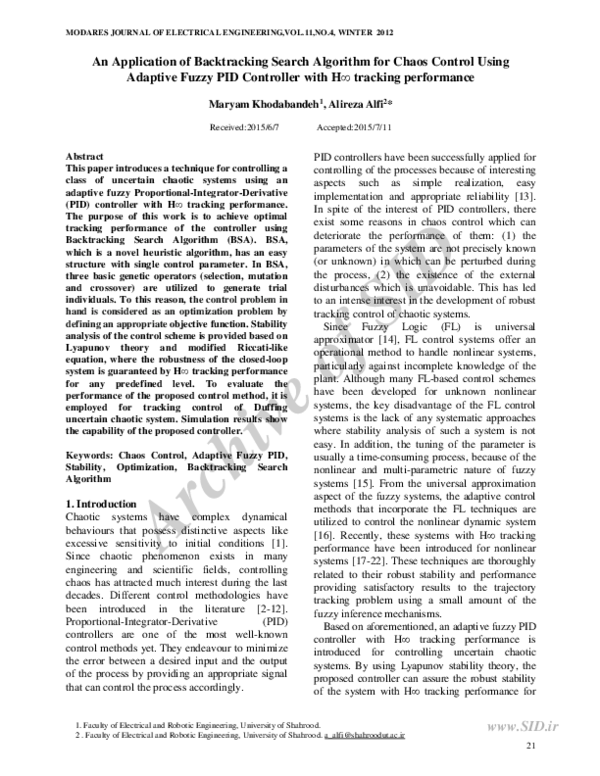 (PDF) An Application of Backtracking Search Algorithm for Chaos Control ...