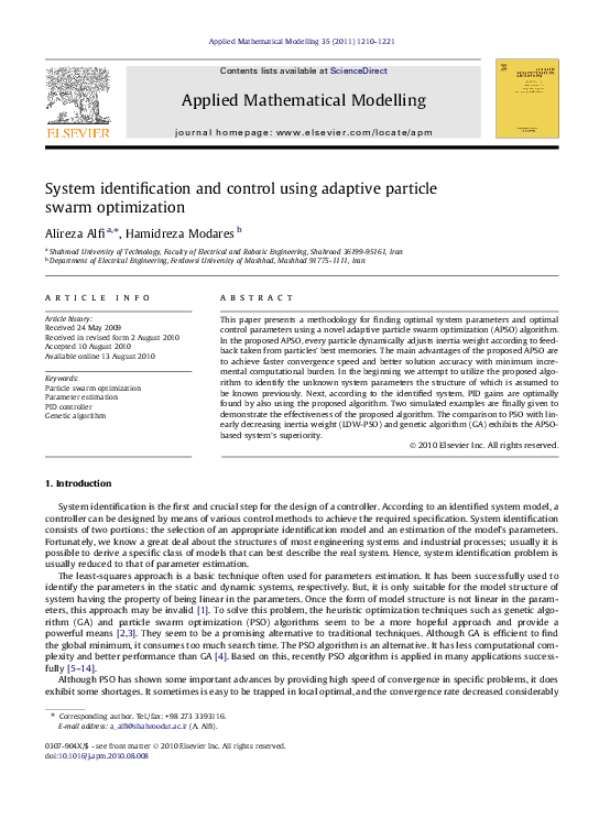 (PDF) System identification and control using adaptive particle swarm ...