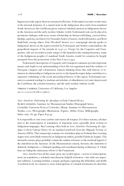 (PDF) Review of Ben Leeming, Aztec Antichrist: Performing the ...