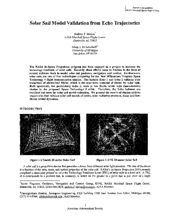 (PDF) Solar Sail Model Validation from Echo Trajectories