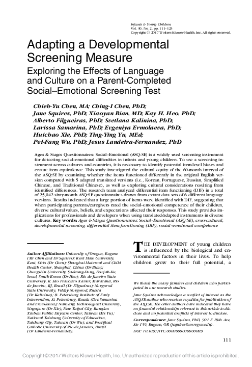 (PDF) Adapting a Developmental Screening Measure
