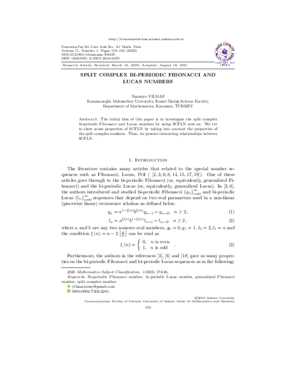 (PDF) SPLIT COMPLEX BI-PERIODIC FIBONACCI AND LUCAS NUMBERS
